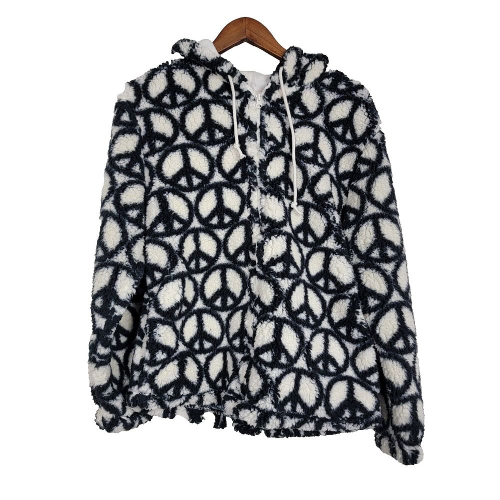 PacSun Women's Small Peace Sign Sherpa Fleece Zip Up Jacket